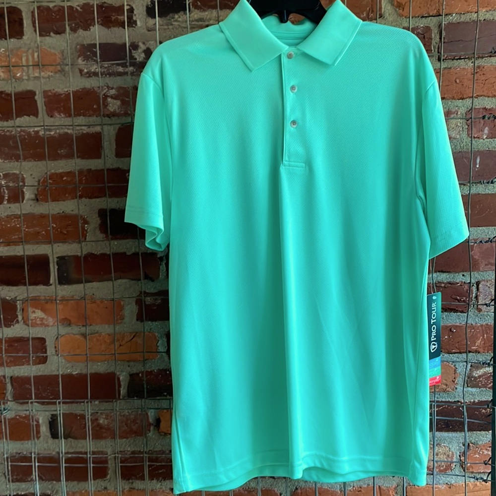 Pro Tour Solid Lime Green Polyester Collared Golf Shirt Size Medium NEW